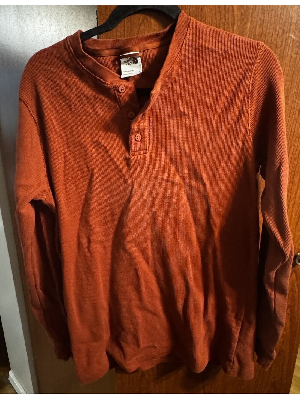 The North Face Mens M Burnt Orange Waffle Knit Henley Long Sleeve Thermal